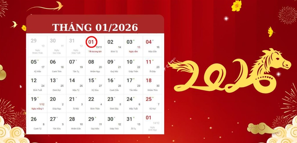 Lịch nghỉ Tết Dương lịch 2026 