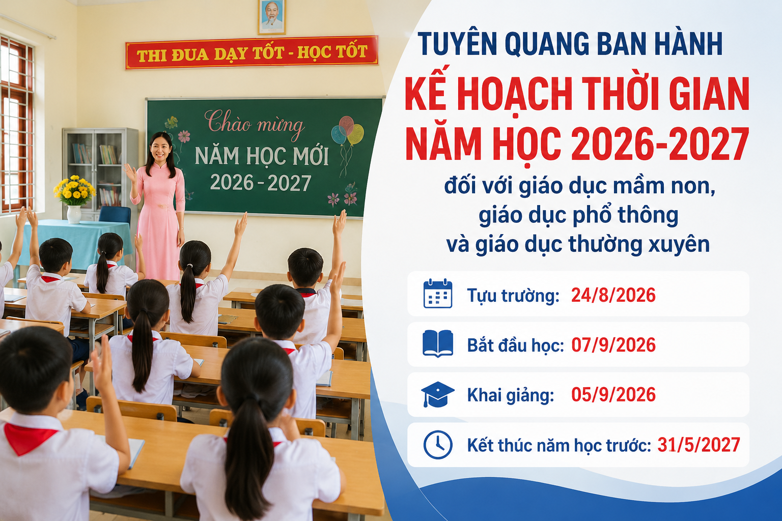 Tuyên Quang: Học sinh tựu trường ngày 24/8, khai giảng năm học mới ngày 5/9