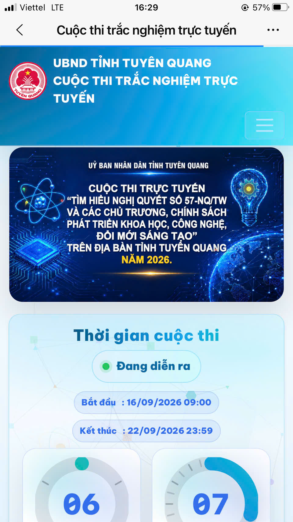 cuộc thi trực tuyến tìm hiểu về khoa học, công nghệ, đổi mới sáng tạo và chuyển đổi số theo Nghị quyết số 57-NQ/TW và các chủ trương, chính sách phát triển khoa học, công nghệ, đổi mới sáng tạo’’
