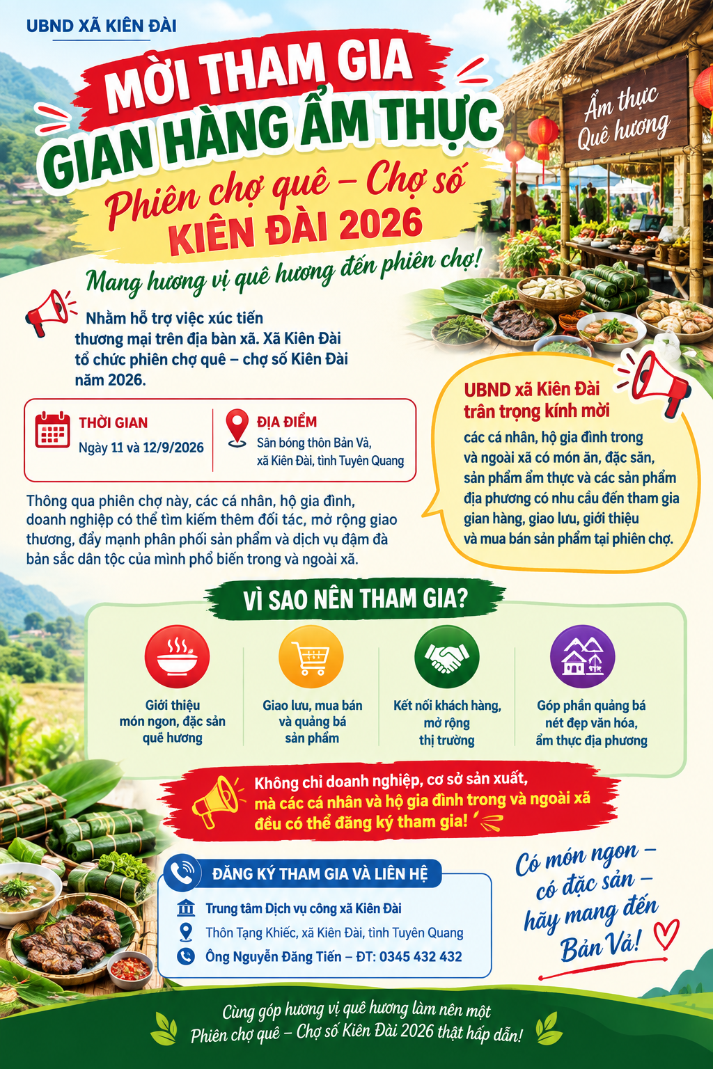 MỜI THAM GIA GIAN HÀNG ẨM THỰC – PHIÊN CHỢ QUÊ, CHỢ SỐ KIÊN ĐÀI 2026