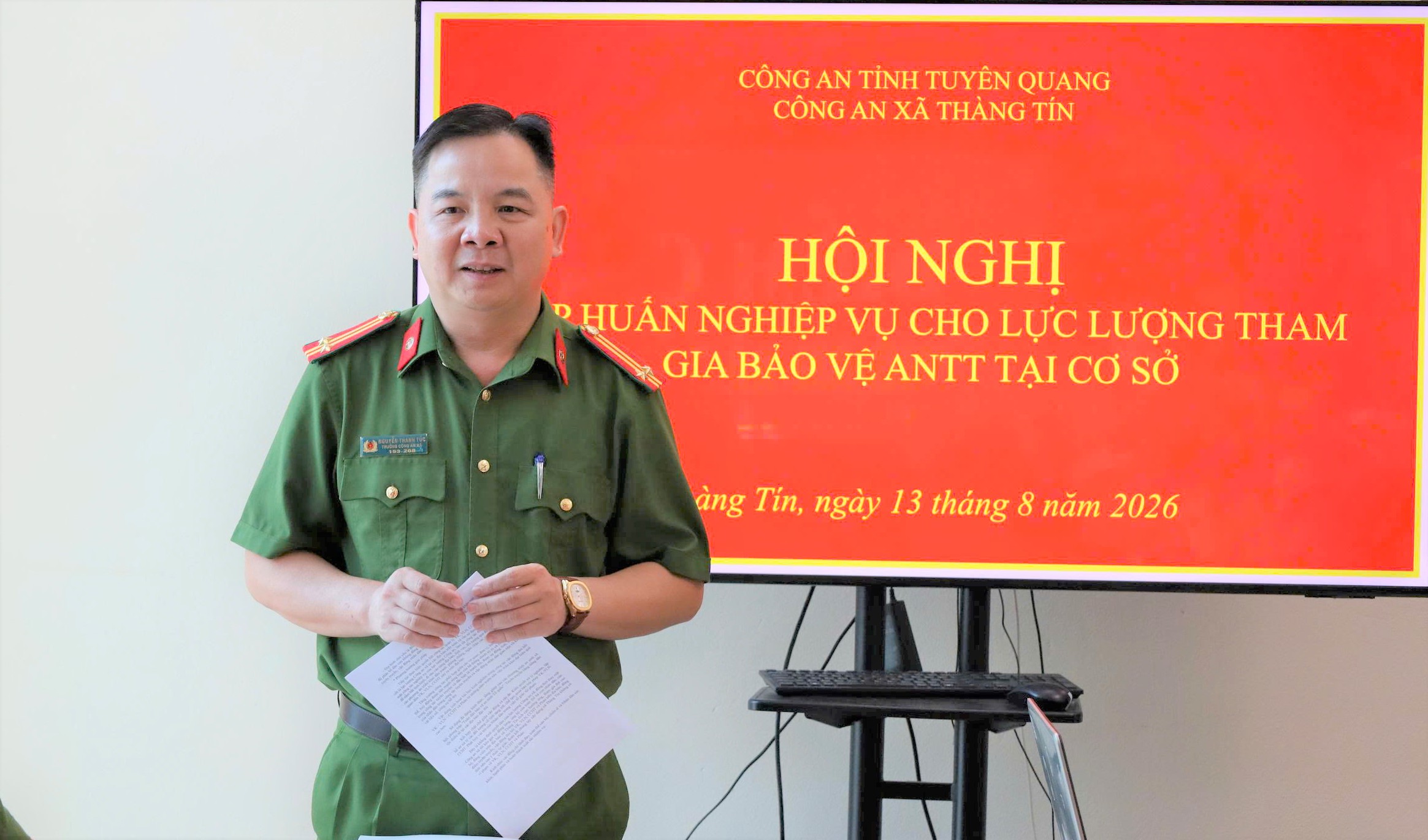 Công an xã Thàng Tín tổ chức Hội nghị tập huấn nghiệp vụ cho lực lượng tham gia bảo vệ an ninh, trật tự ở cơ sở
