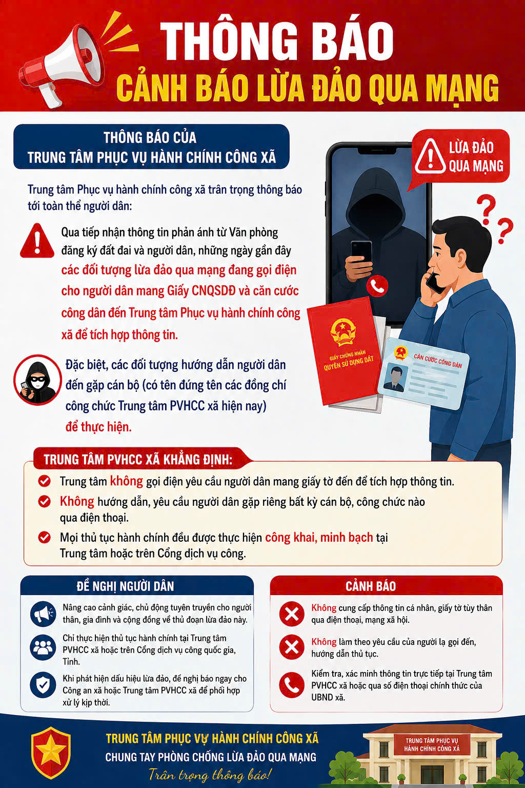 Thông báo cảnh báo lừa đảo qua mạng