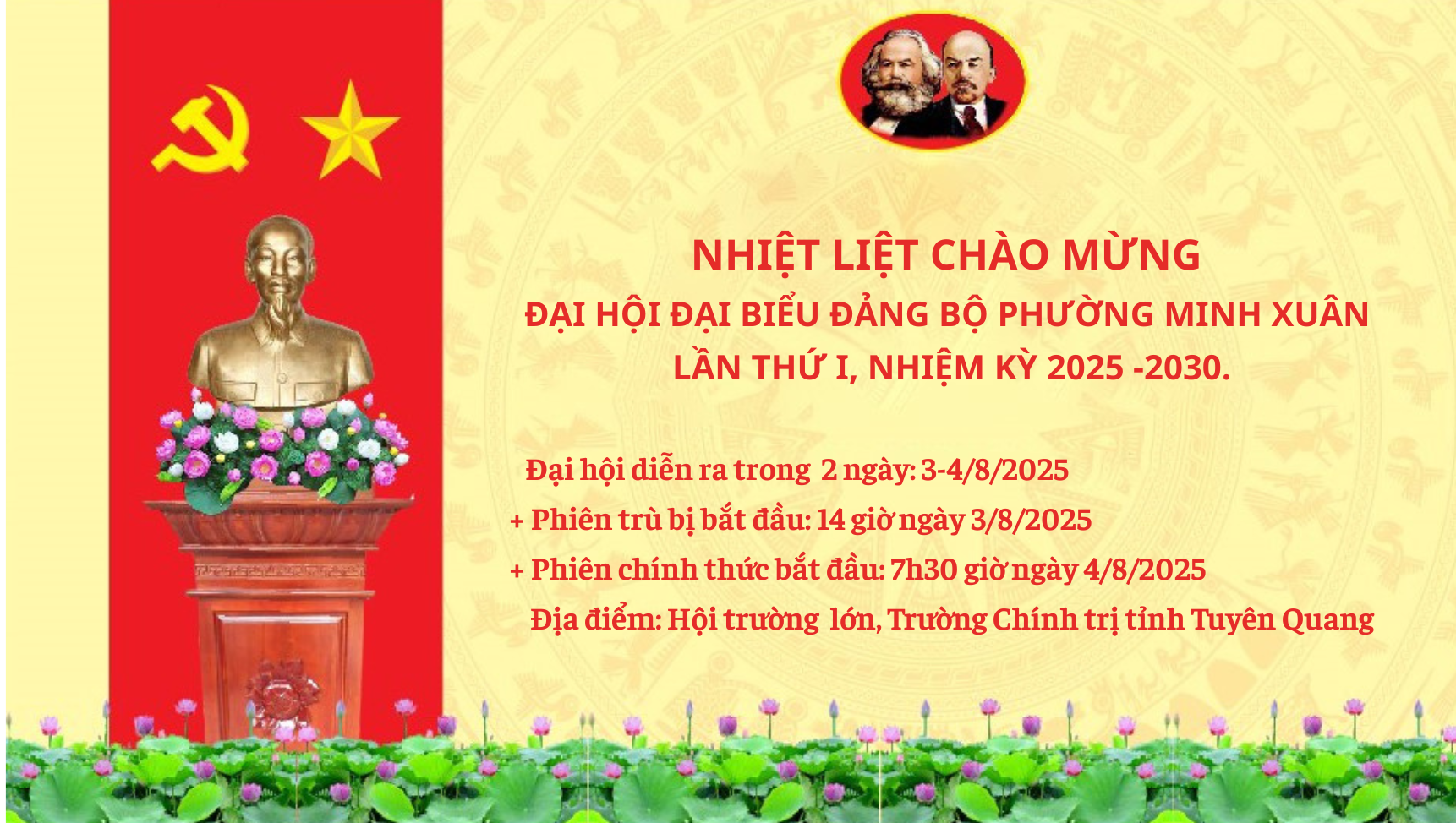 Nhiệt liệt Chào mừng Đại hội Đại biểu Đảng bộ phường Minh Xuân, nhiệm kỳ 2025-2030