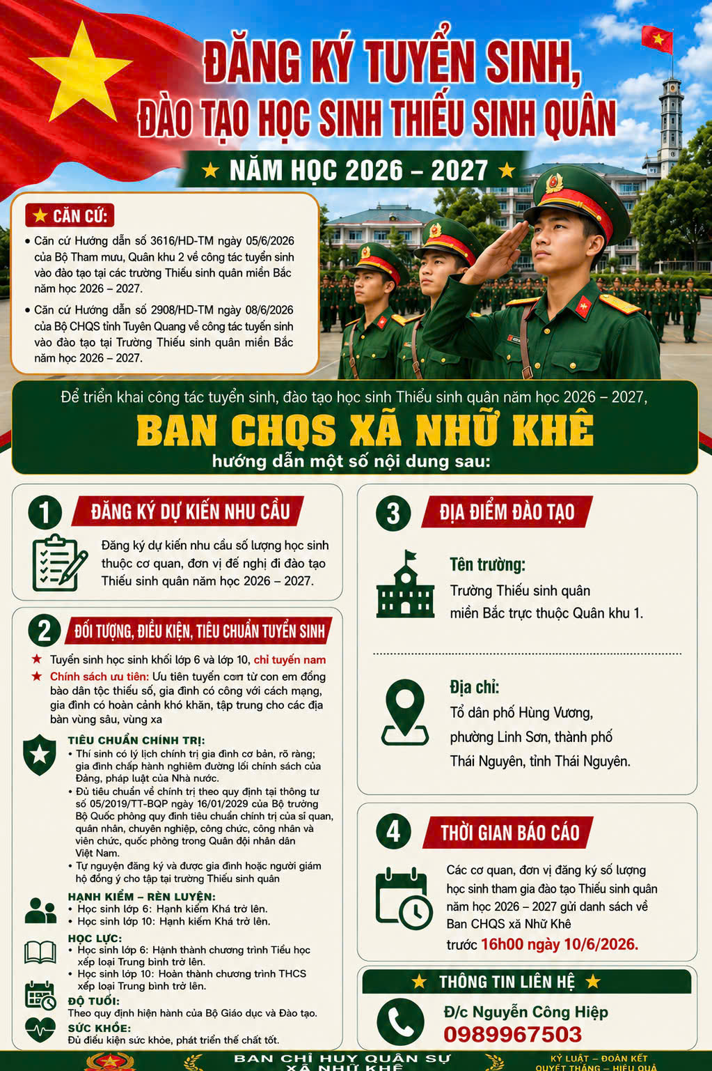 Đăng ký tuyển sinh, đào tạo học sinh Thiếu sinh quân năm học 2026 - 2027