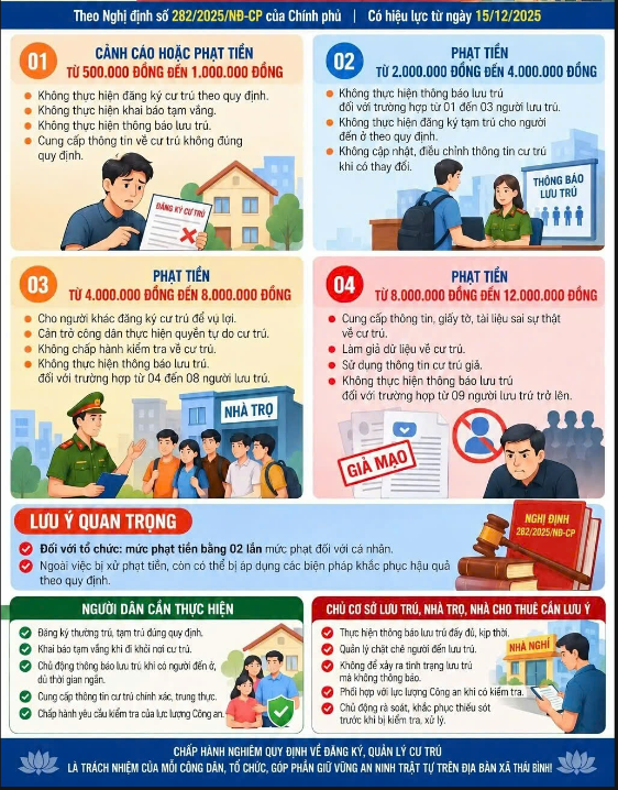 MỨC PHẠT TỐI ĐA LÊN TỚI 12 TRIỆU ĐỒNG ĐỐI VỚI HÀNH VI KHÔNG KHAI BÁO LƯU TRÚ