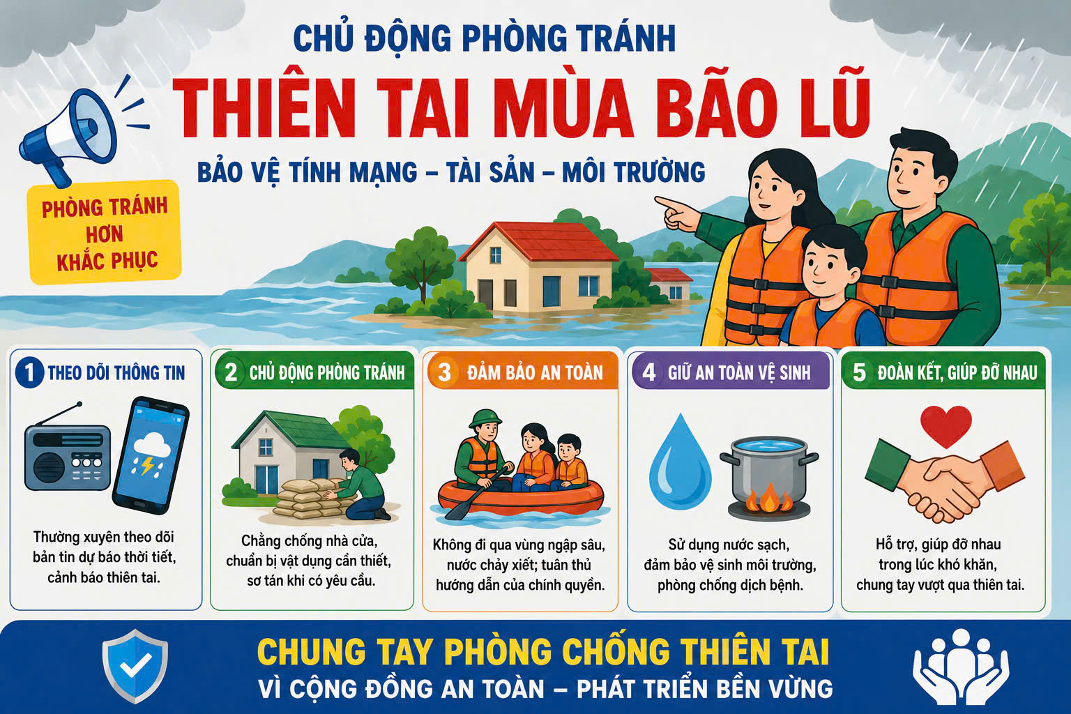 NÂNG CAO Ý THỨC PHÒNG, CHỐNG THIÊN TAI, BẢO VỆ TÍNH MẠNG, TÀI SẢN TRONG MÙA MƯA BÃO
