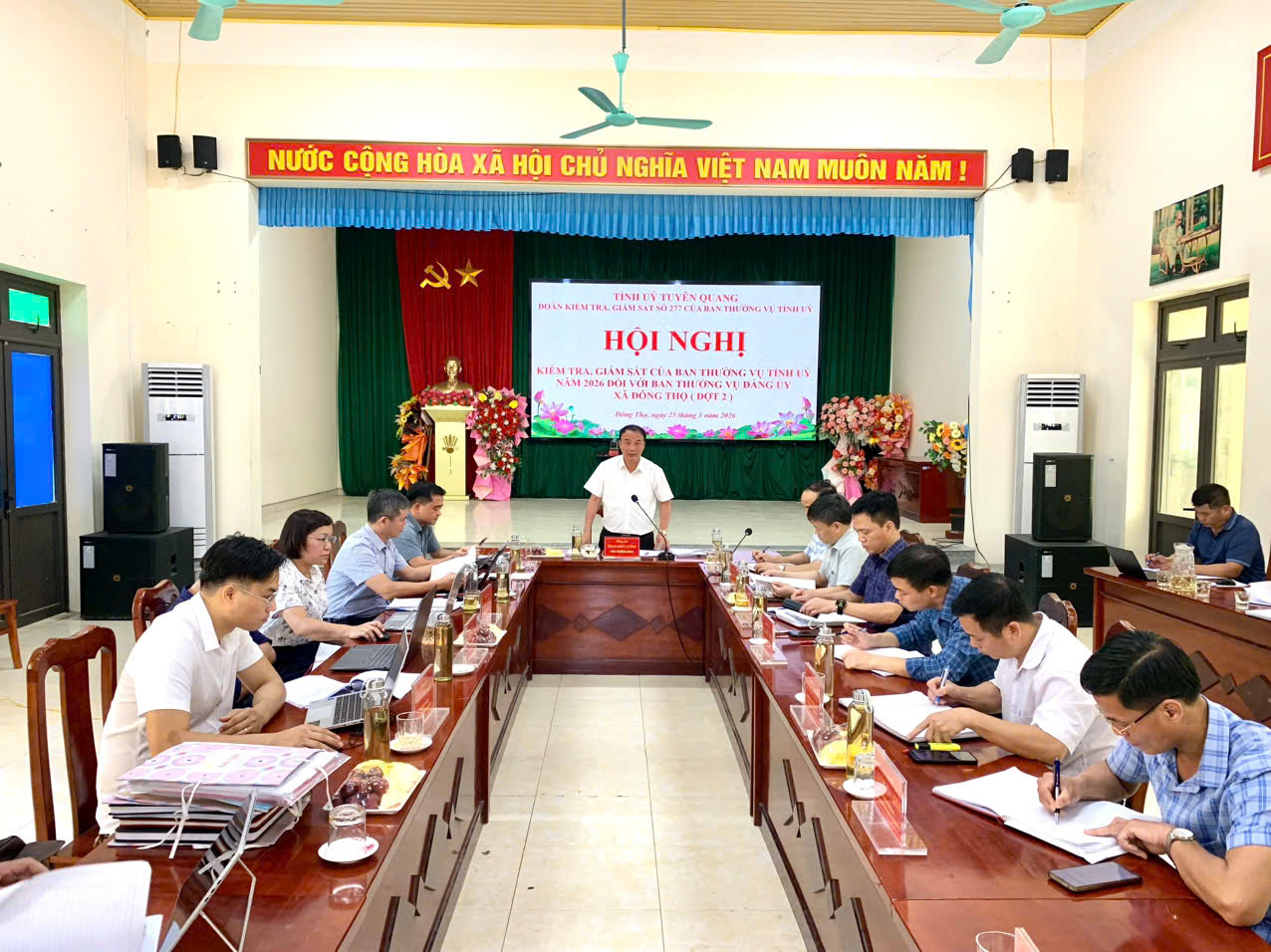 Đoàn kiểm tra, giám sát số 277 của Ban Thường vụ Tỉnh uỷ đã tổ chức làm việc đợt 2 với Ban Thường vụ Đảng uỷ xã Đông Thọ, Ban Chấp hành Chi bộ thôn Đồng Cảy và Ban Chấp hành Chi bộ Trường Tiểu học Đồng Quý.