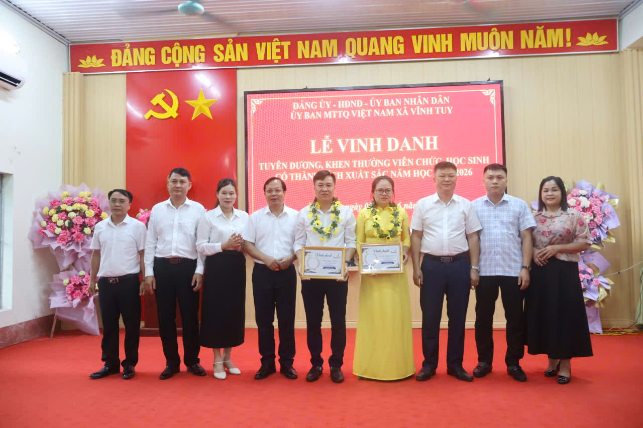 Xã Vĩnh Tuy tuyên dương 73 viên chức, học sinh có thành tích xuất sắc năm học 2025 – 2026