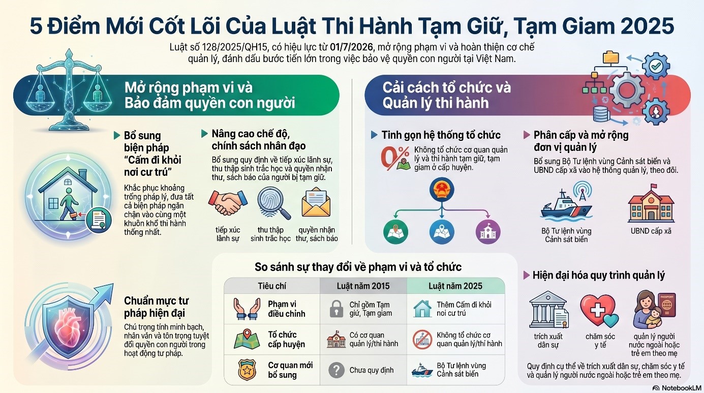 MỘT SỐ ĐIỂM MỚI CỦA LUẬT THI HÀNH TẠM GIỮ, TẠM GIAM VÀ CẤM ĐI KHỎI NƠI CƯ TRÚ