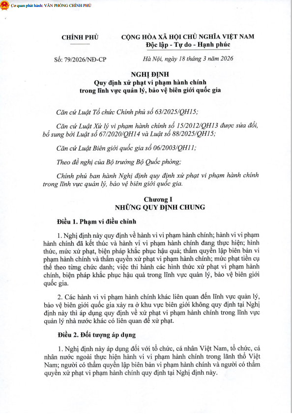NGHỊ ĐỊNH  QUY ĐỊNH XỬ PHẠT VI PHẠM HÀNH CHÍNH TRONG LĨNH VỰC QUẢN LÝ, BẢO VỆ BIÊN GIỚI QUỐC GIA