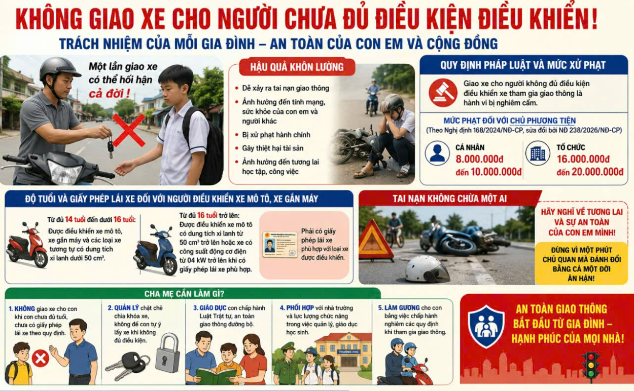 KHÔNG GIAO XE CHO NGƯỜI CHƯA ĐỦ ĐIỀU KIỆN ĐIỀU KHIỂN - TRÁCH NHIỆM CỦA MỖI GIA ĐÌNH VÌ AN TOÀN CỦA CON EM VÀ CỘNG ĐỒNG