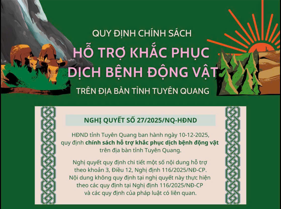 Quy định chính sách hỗ trợ khắc phục dịch bệnh động vật trên địa bàn tỉnh Tuyên Quang