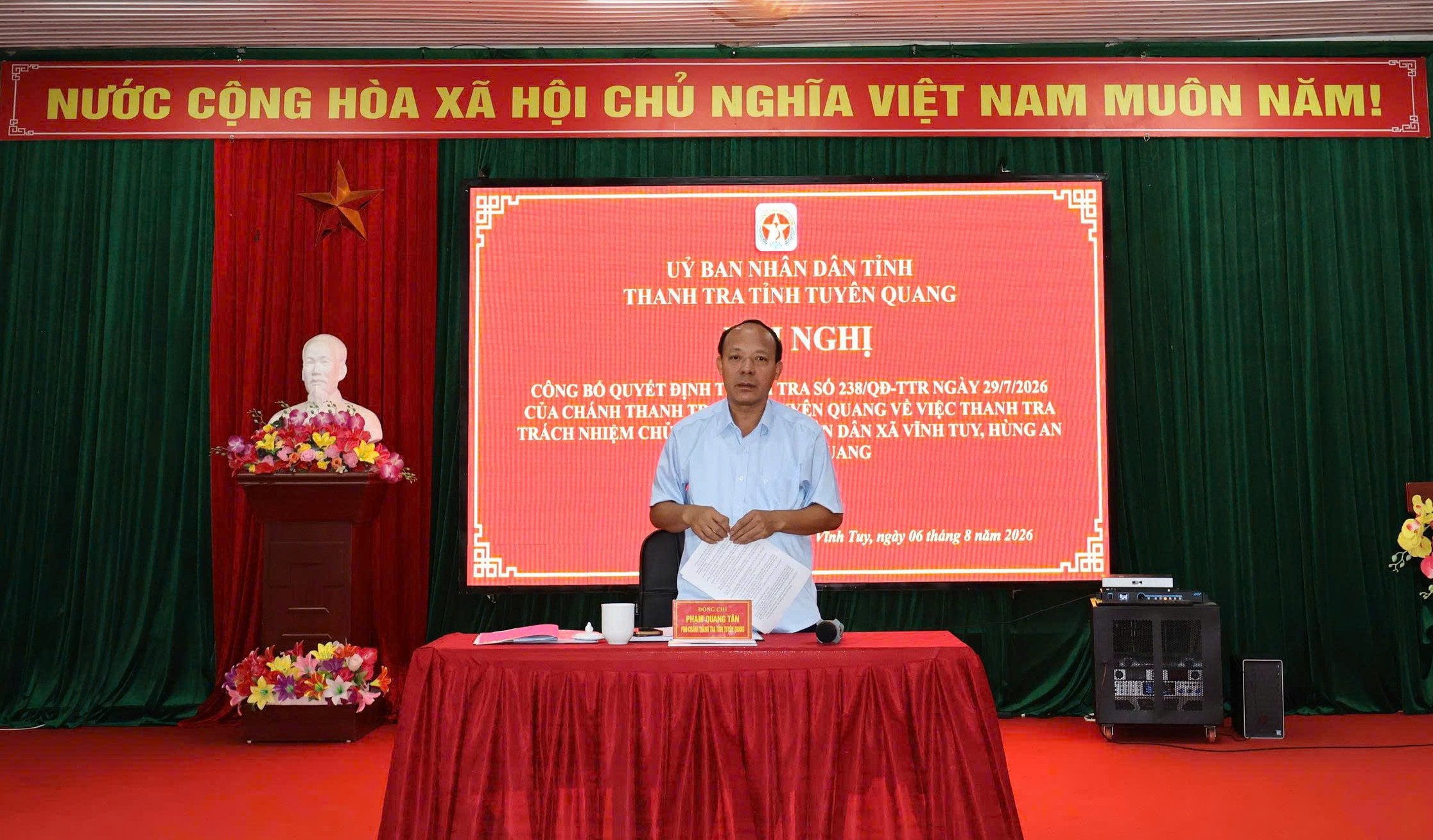 Thanh tra tỉnh công bố Quyết định thanh tra trách nhiệm Chủ tịch UBND xã Hùng An và Chủ tịch UBND xã Vĩnh Tuy