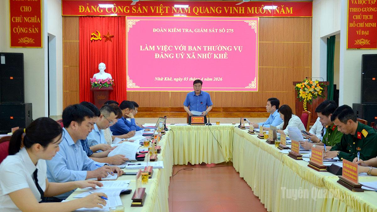 Đoàn kiểm tra, giám sát của Tỉnh ủy làm việc với Ban Thường vụ Đảng ủy các xã
