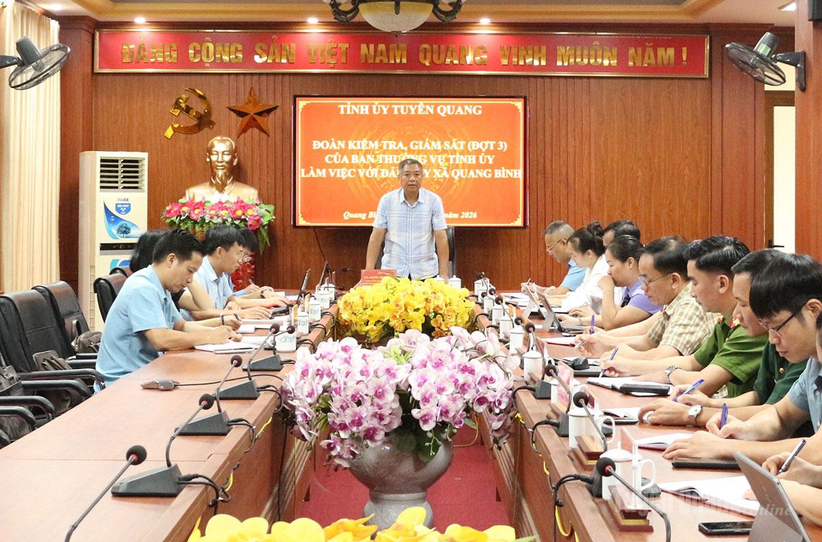 Đoàn kiểm tra, giám sát số 752 của Ban Thường vụ Tỉnh ủy làm việc với Ban Thường vụ Đảng ủy xã Quang Bình 