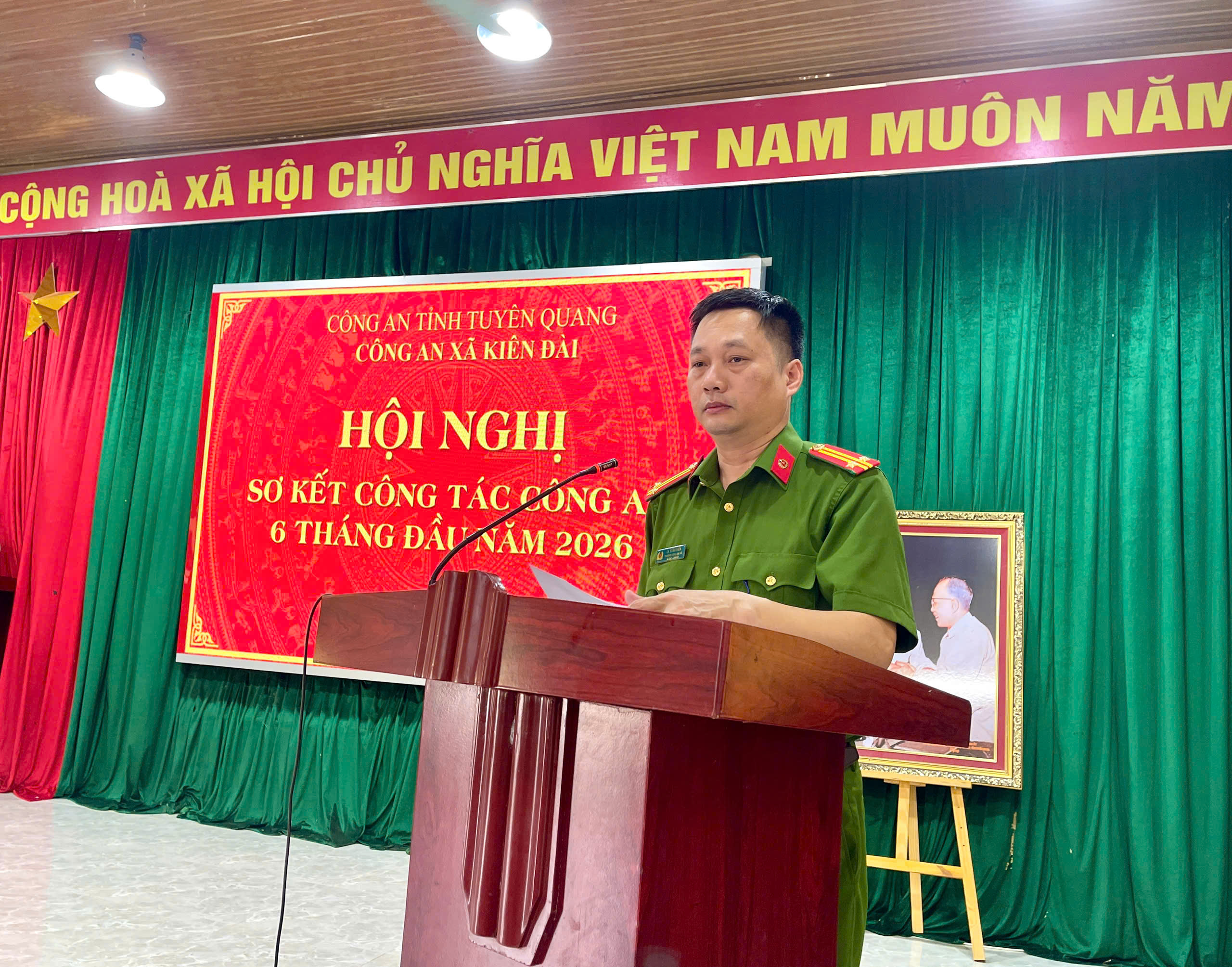 Công an xã Kiên Đài tổ chức Hội nghị Sơ kết 6 tháng đầu năm, triển khai nhiệm vụ 6 tháng cuối năm 2026