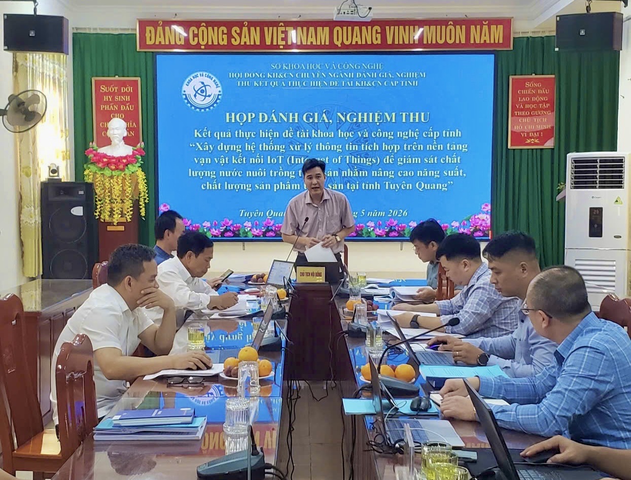 Đánh giá, nghiệm thu đề tài cấp tỉnh ứng dụng IoT trong giám sát chất lượng nước nuôi trồng thủy sản