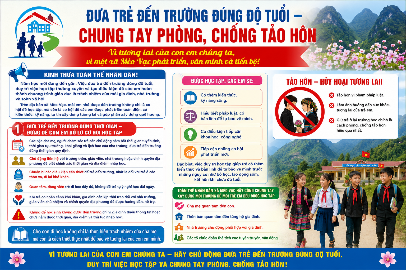 ĐƯA TRẺ ĐẾN TRƯỜNG ĐÚNG ĐỘ TUỔI – CHUNG TAY PHÒNG, CHỐNG TẢO HÔN