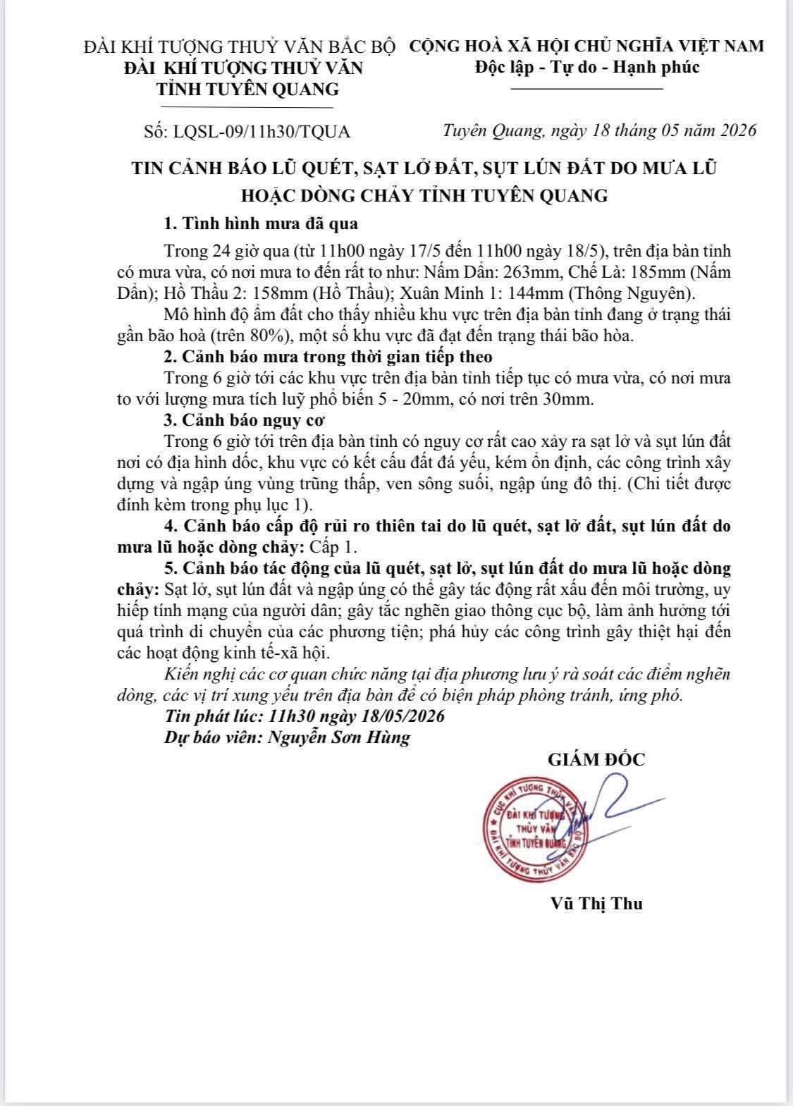 CẢNH BÁO LŨ QUYÉT TRÊN ĐỊA BÀN TỈNH TUYÊN QUANG 