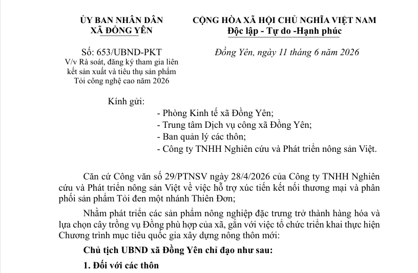 Số: 653/UBND-PKT  V/v Rà soát, đăng ký tham gia liên  kết sản xuất và tiêu thụ sản phẩm  Tỏi công nghệ cao năm 2026 