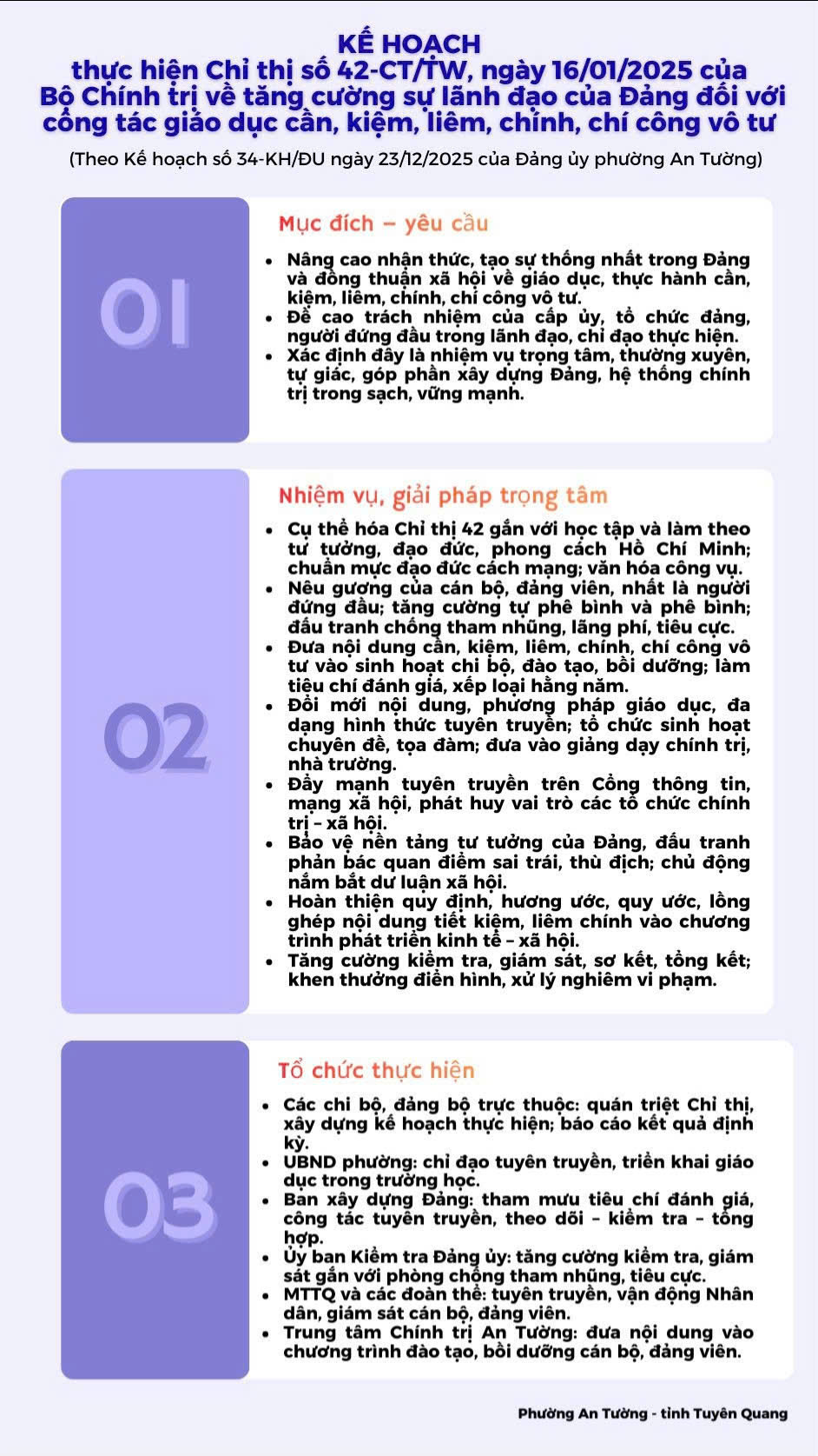 Kế hoạch thực hiện Chỉ thị số 42-CT/TW, ngày 16/01/2025 của Bộ Chính trị về tăng cường sự lãnh đạo của Đảng đối với công tác giáo dục cần, kiệm, liêm, chính, chí công vô tư
