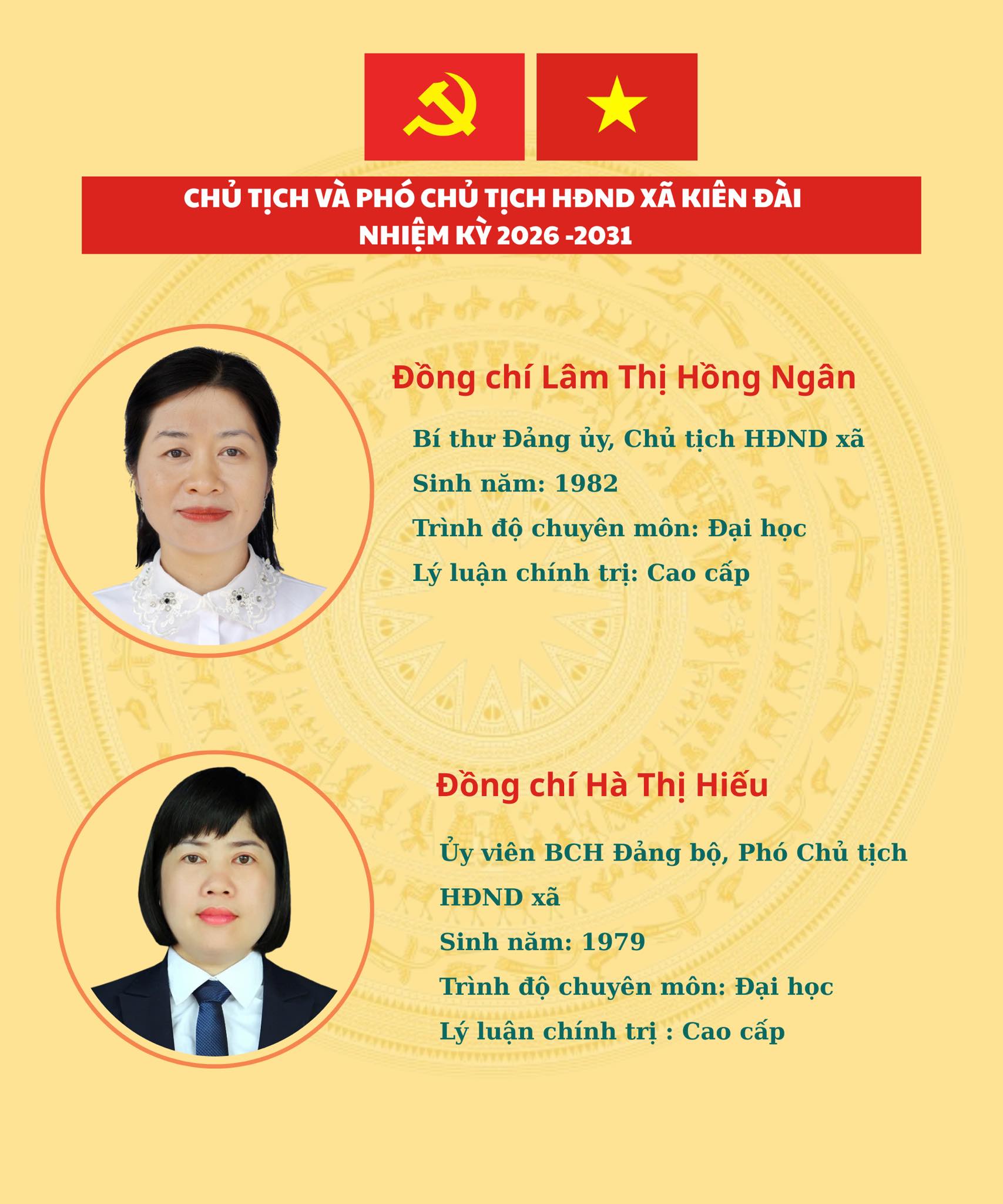 Chủ tịch và Phó Chủ tịch HĐND xã Kiên Đài, nhiệm kỳ 2026-2031