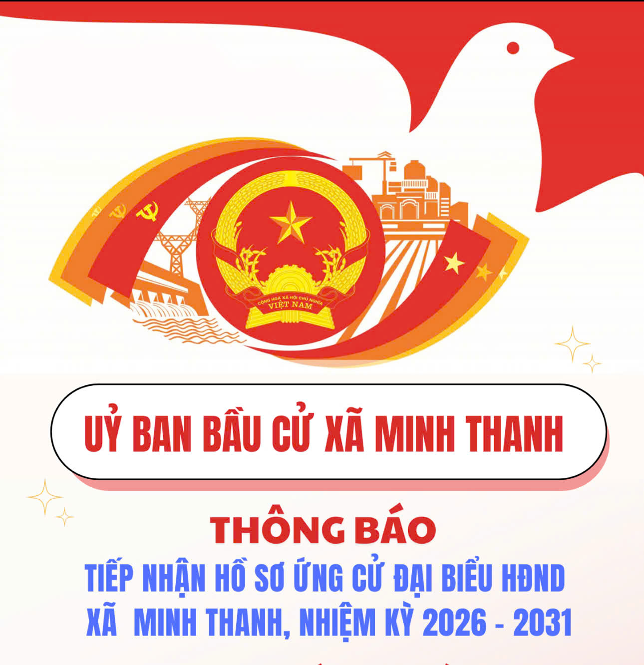 Ủy ban bầu cử xã Minh Thanh thông báo thời gian, địa điểm tiếp nhận hồ sơ ứng cử đại biểu HĐND xã Minh Thanh, nhiệm kỳ 2026 - 2031