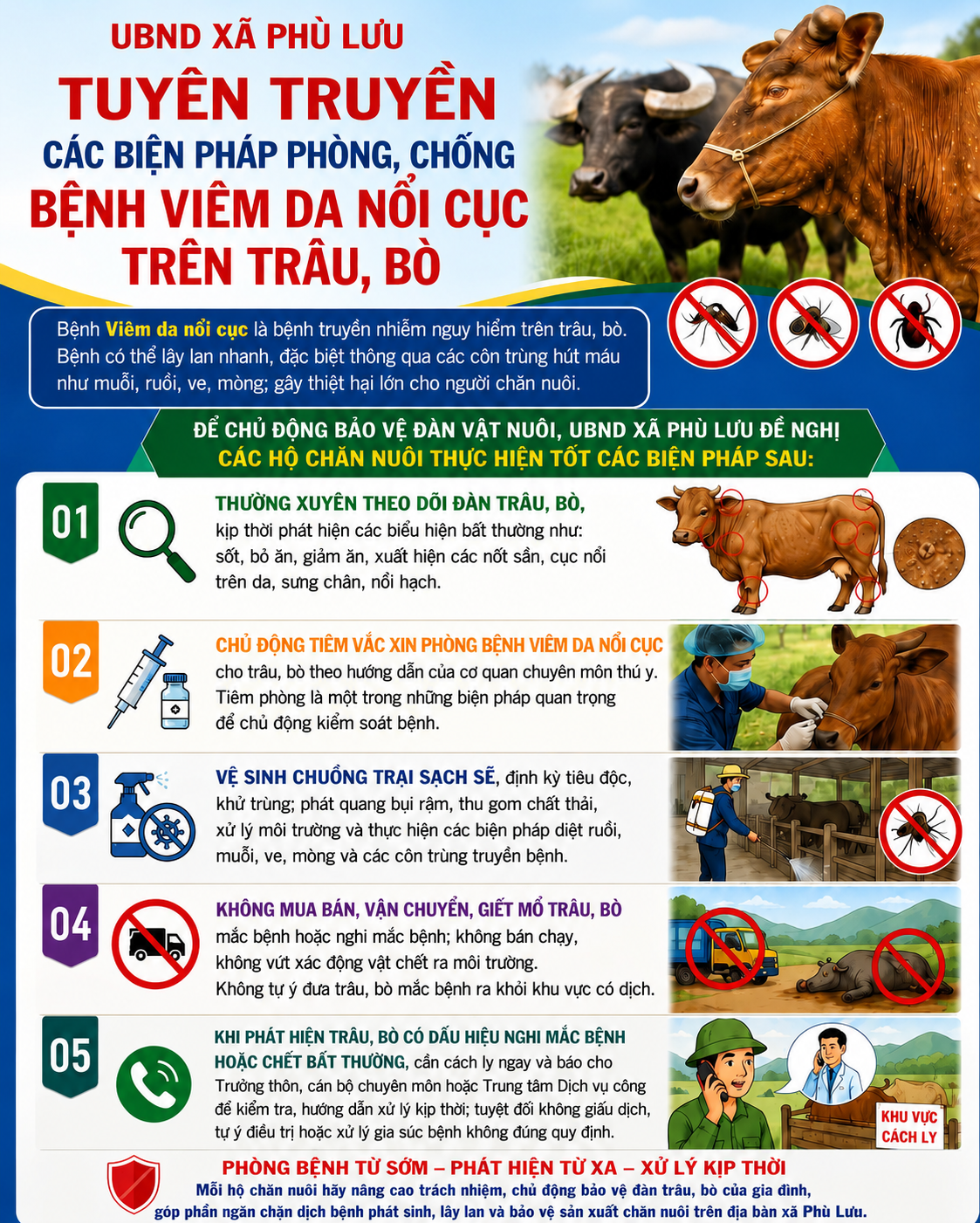 UBND XÃ PHÙ LƯU TUYÊN TRUYỀN CÁC BIỆN PHÁP PHÒNG, CHỐNG BỆNH VIÊM DA NỔI CỤC TRÊN TRÂU, BÒ