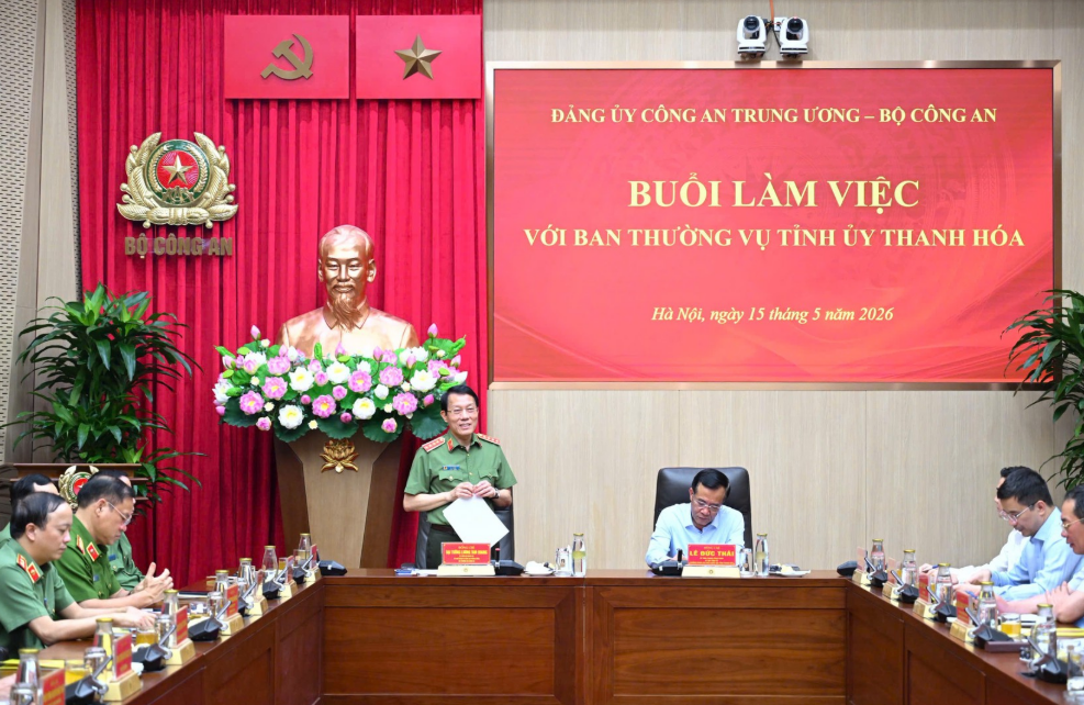 ĐẢNG ỦY CÔNG AN TRUNG ƯƠNG, BỘ CÔNG AN LÀM VIỆC VỚI BAN THƯỜNG VỤ TỈNH ỦY THANH HÓA