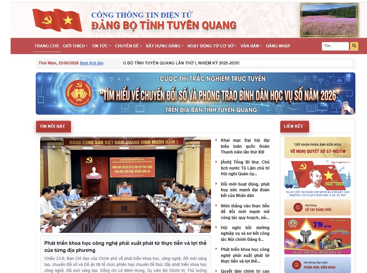 Vận hành Cổng Thông tin điện tử và Fanpage Đảng bộ tỉnh Tuyên Quang