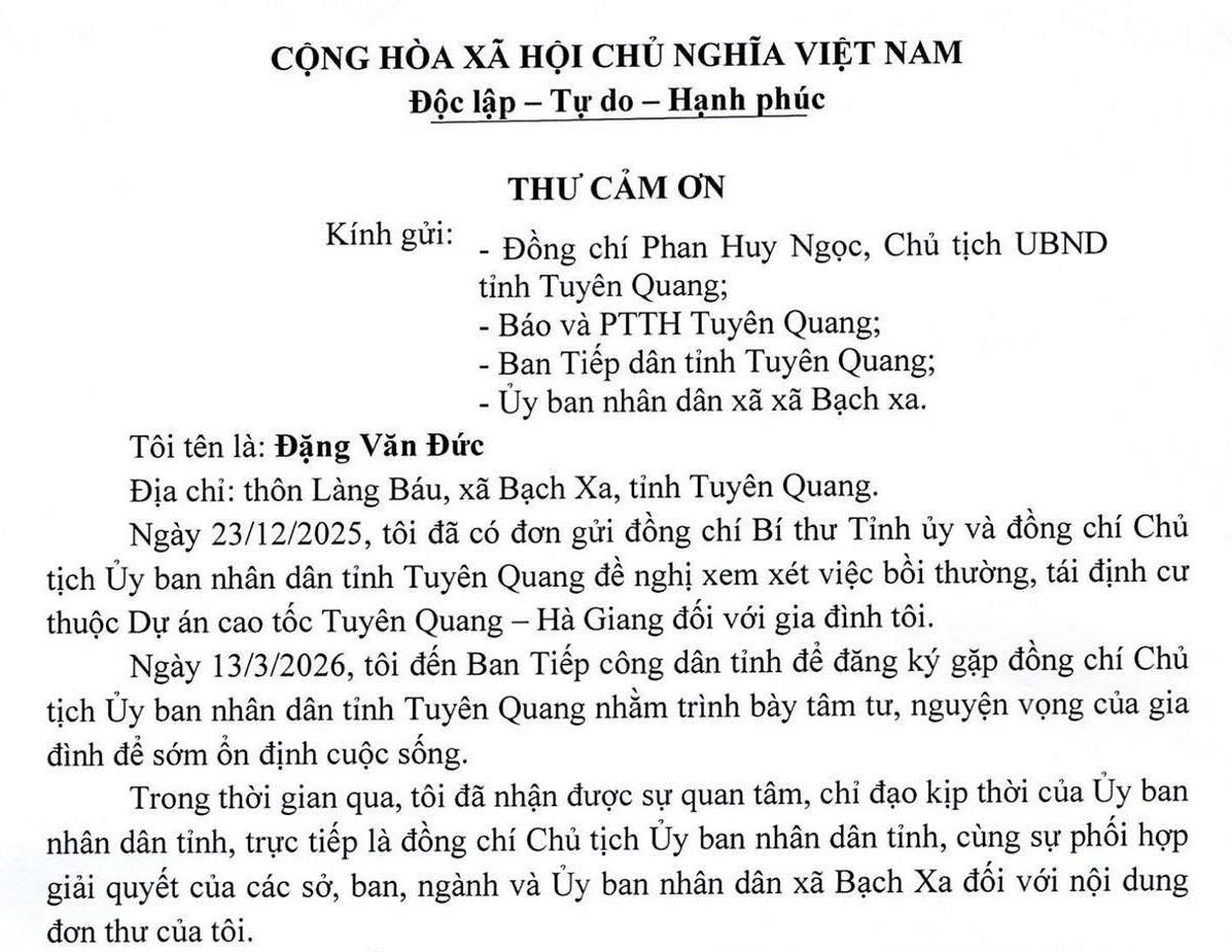 Thư cảm ơn của công dân