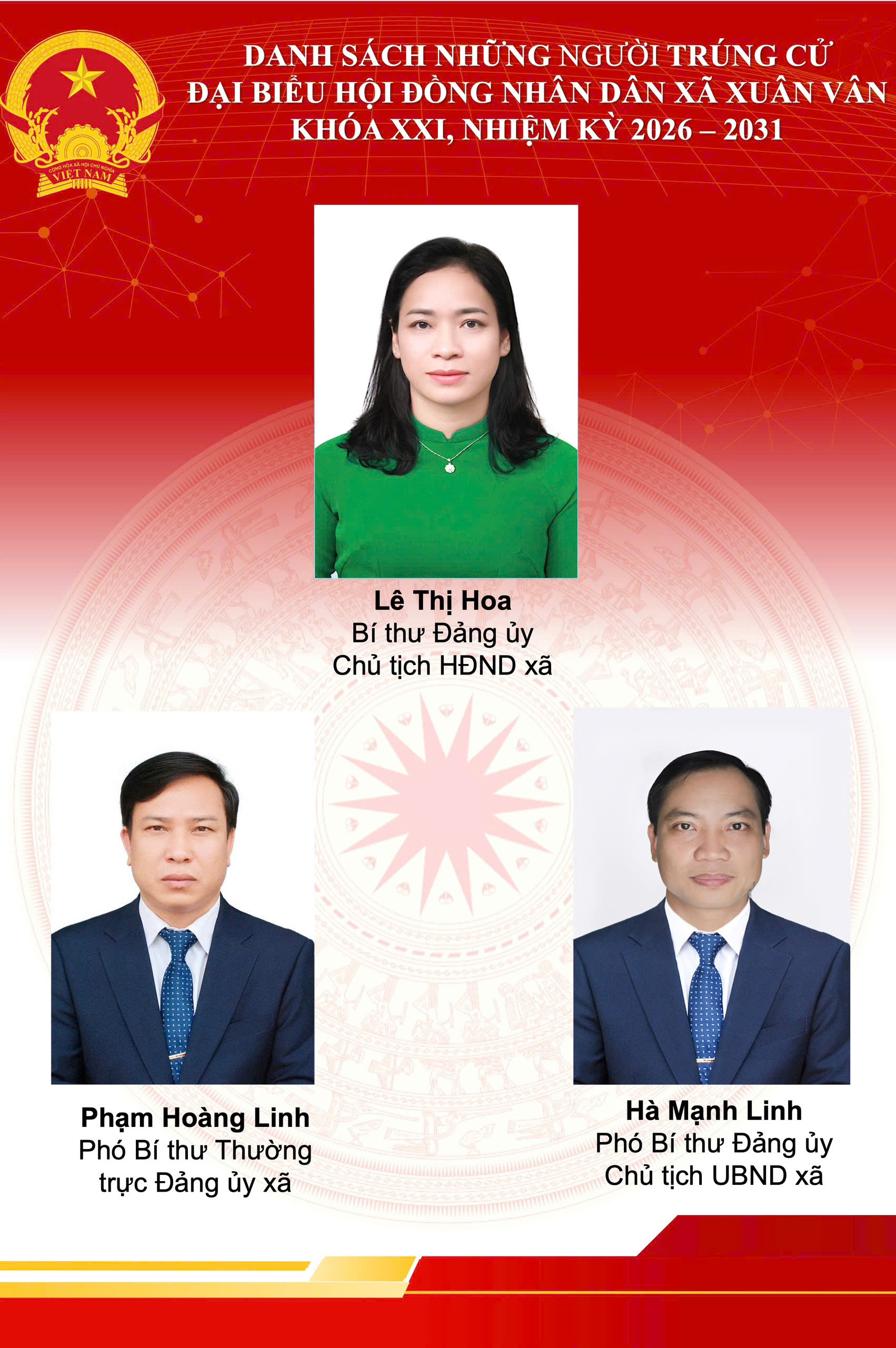 CÔNG BỐ DANH SÁCH TRÚNG CỬ ĐẠI BIỂU HĐND XÃ XUÂN VÂN KHÓA XXI, NHIỆM KỲ 2026 – 2031  