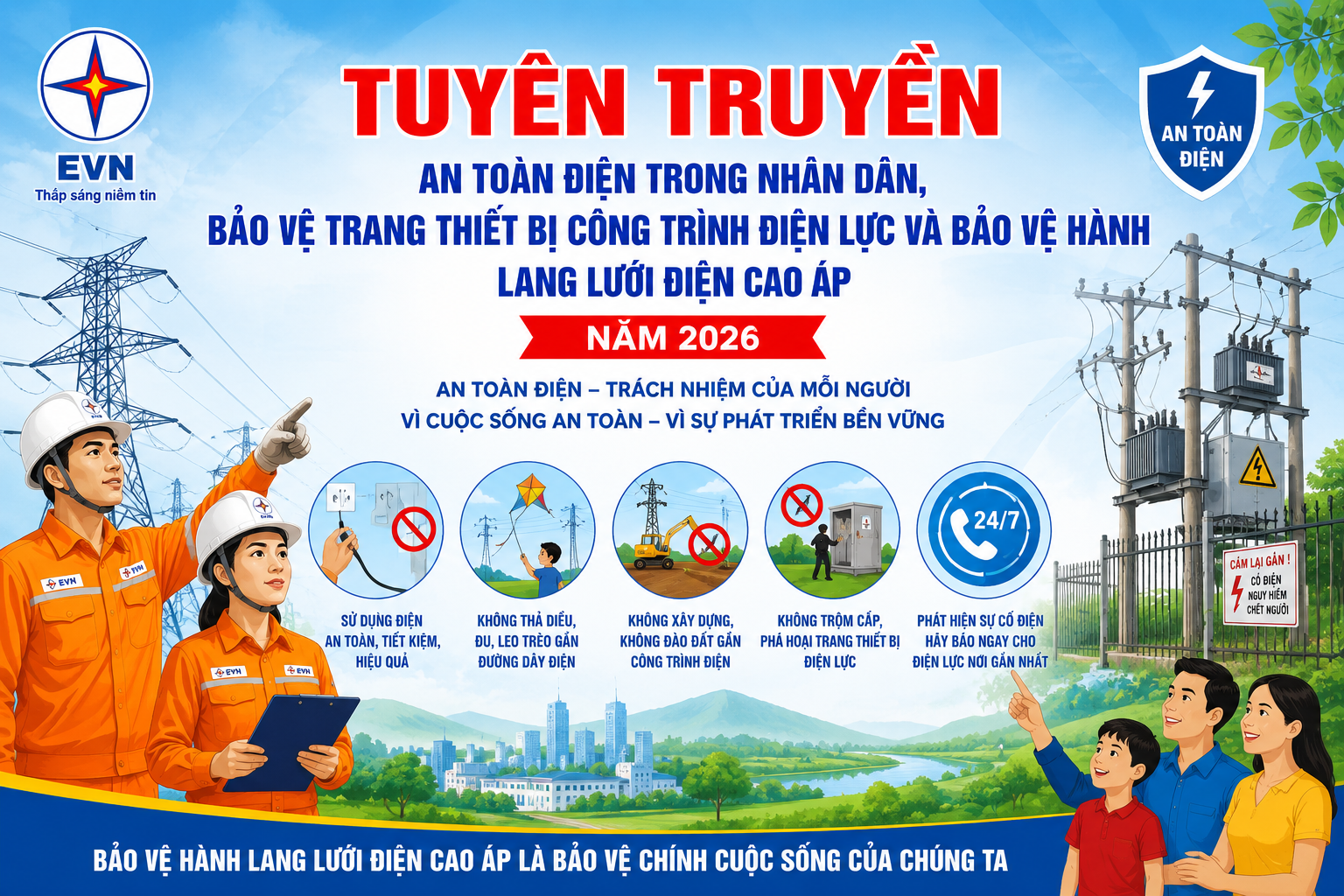 TUYÊN TRUYỀN AN TOÀN ĐIỆN TRONG NHÂN DÂN, BẢO VỆ TRANG THIẾT BỊ CÔNG TRÌNH ĐIỆN LỰC VÀ BẢO VỆ HÀNH LANG LƯỚI ĐIỆN CAO ÁP NĂM 2026