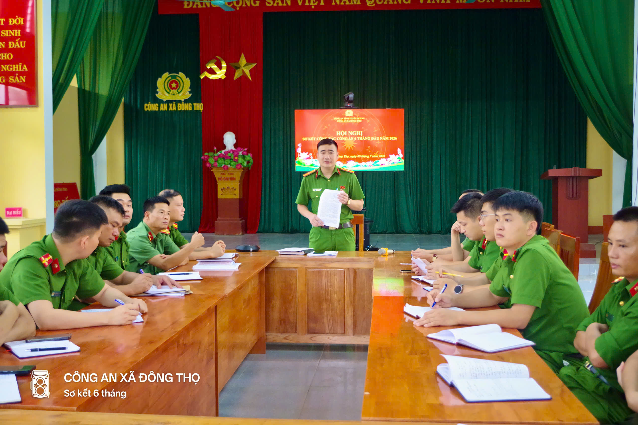 CÔNG AN XÃ ĐÔNG THỌ TỔ CHỨC HỘI NGHỊ SƠ KẾT CÔNG TÁC CÔNG AN 6 THÁNG ĐẦU NĂM 2026