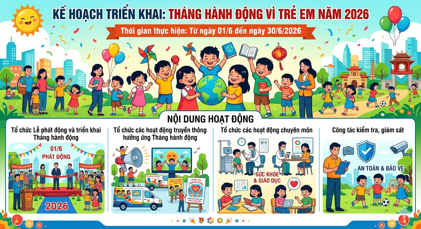 Ngày 11 tháng 5 năm 2026, Uỷ ban nhân dân phường Minh Xuân ban hành KẾ HOẠCH Triển khai Tháng hành động vì trẻ em năm 2026