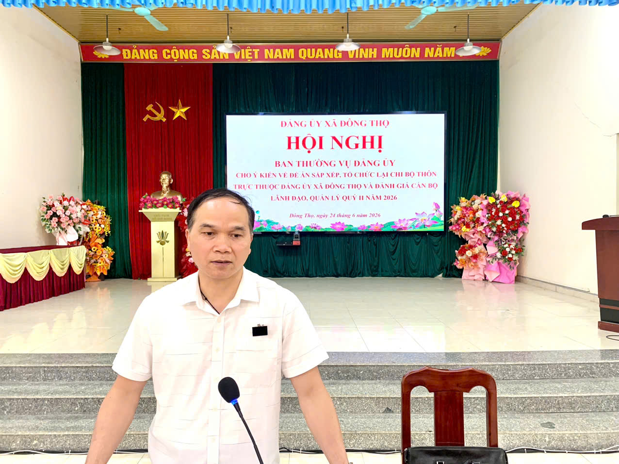 Đảng ủy xã Đông Thọ tổ chức hội nghị Ban thường vụ cho ý kiến về đề án sắp xếp, tổ chức lại chi bộ thôn và đánh giá cán bộ quý II năm 2026