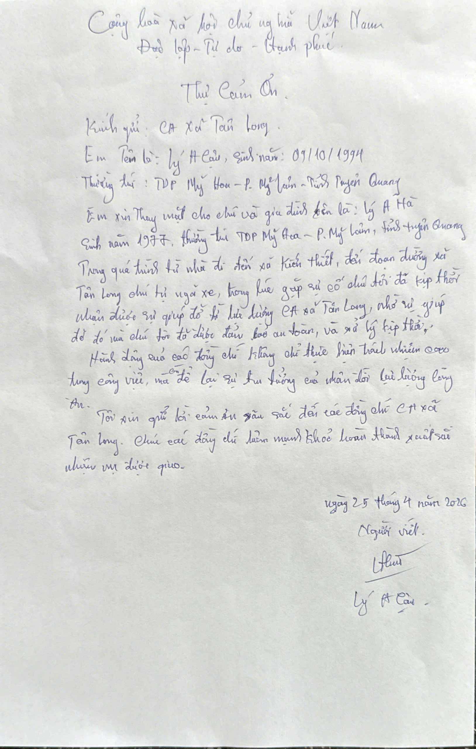 CÔNG AN XÃ TÂN LONG KỊP THỜI CỨU NGƯỜI ĐÀN ÔNG NGUY KỊCH BÊN ĐƯỜNG