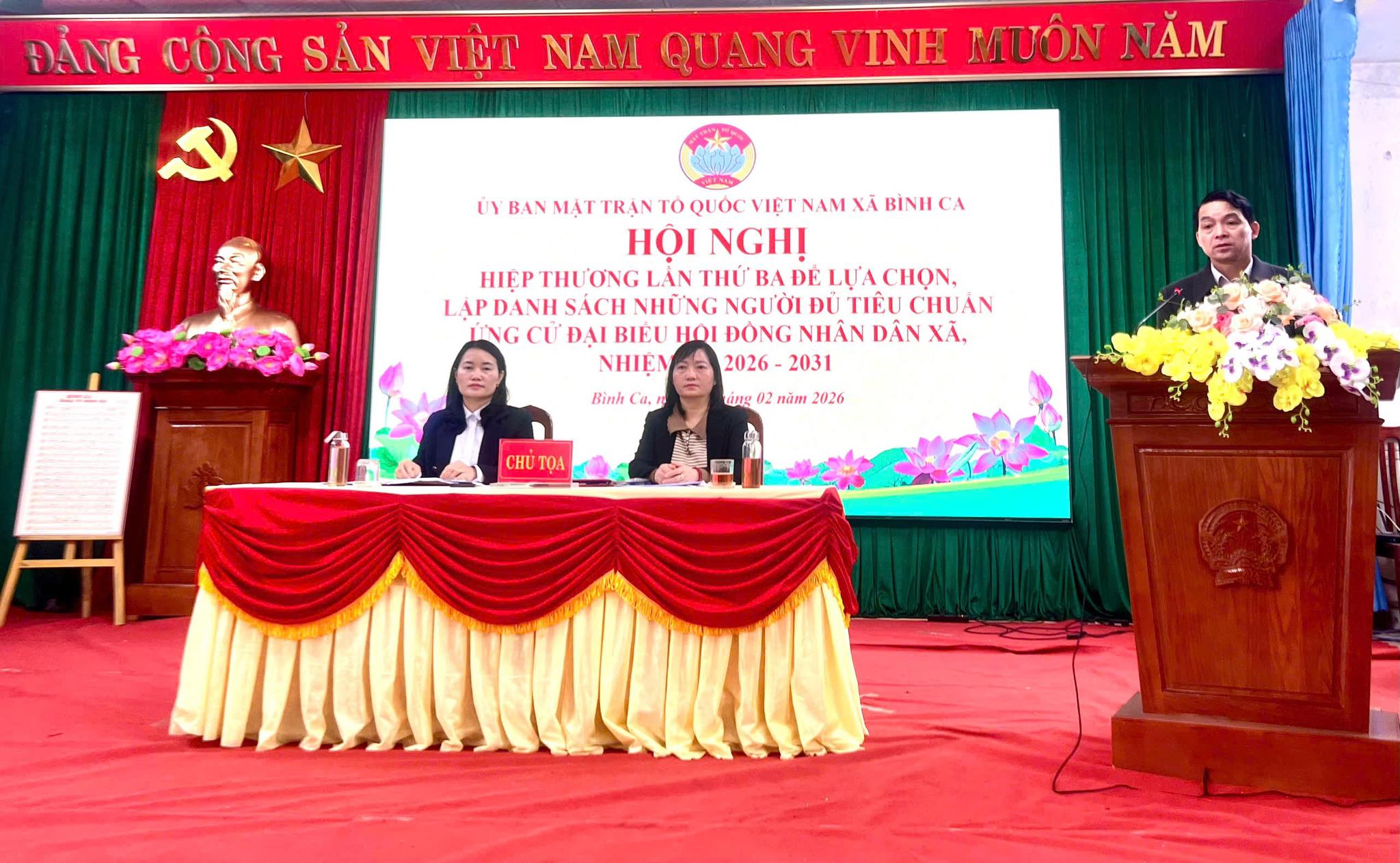 Hội nghị hiệp thương lần thứ ba lập danh sách những người đủ tiêu chuẩn ứng cử đại biểu HĐND xã Bình Ca, nhiệm kỳ 2026-2031