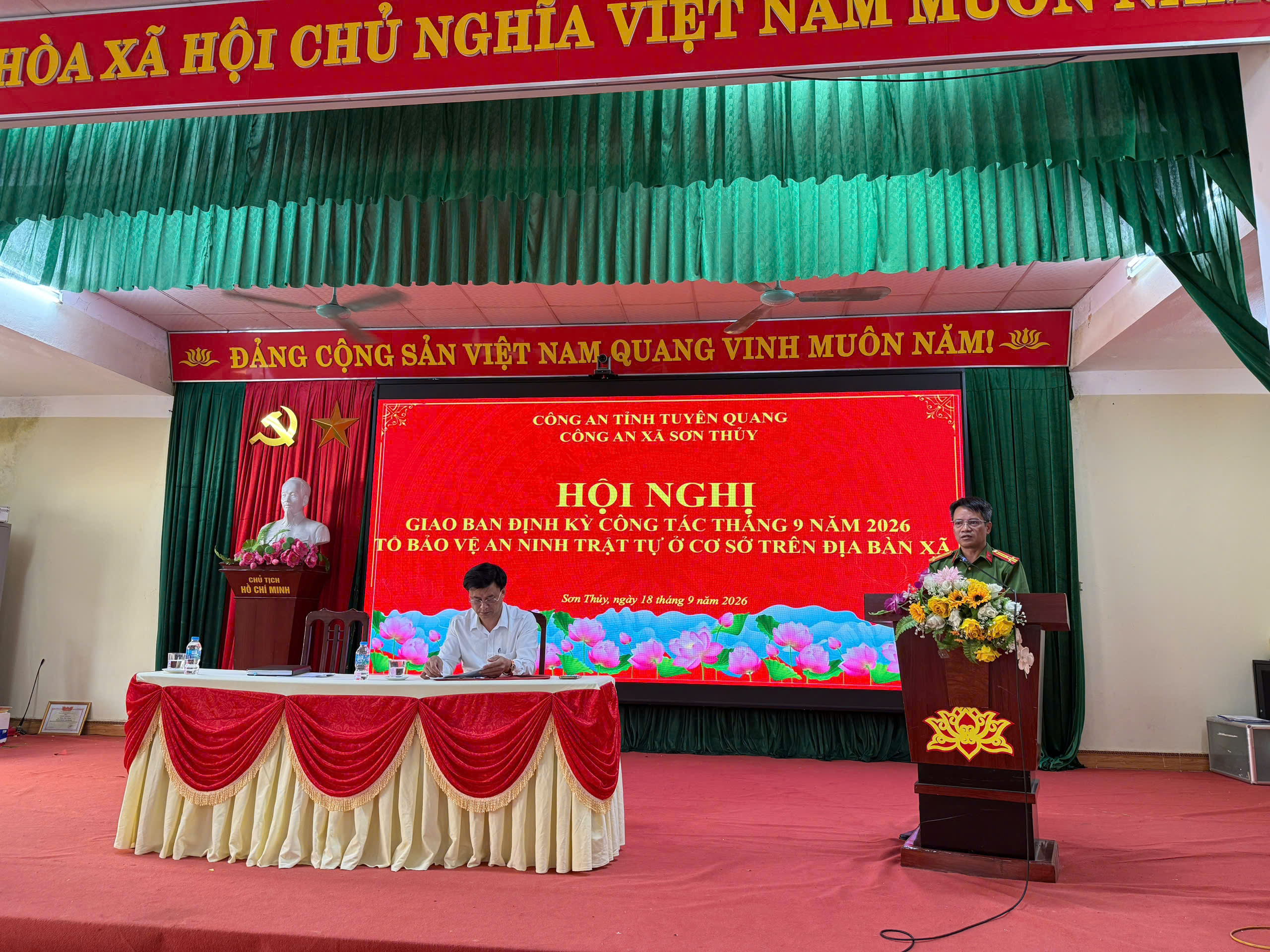 CÔNG AN XÃ SƠN THỦY TỔ CHỨC HỘI NGHỊ GIAO BAN LỰC LƯỢNG THAM GIA BẢO VỆ AN NINH, TRẬT TỰ Ở CƠ SỞ THÁNG 9/2026