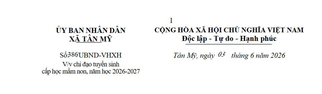 Công văn V/v chỉ đạo tuyển sinh cấp học mầm non, năm học 2026-2027