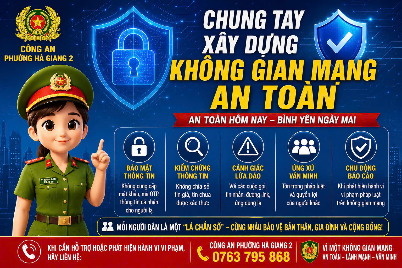 CÔNG AN PHƯỜNG HÀ GIANG 2 KÊU GỌI CHUNG TAY XÂY DỰNG KHÔNG GIAN MẠNG AN TOÀN, VĂN MINH