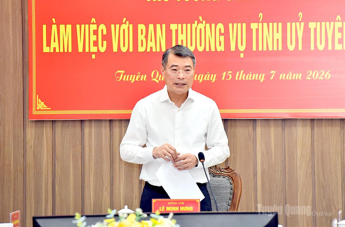 Thủ tướng Chính phủ Lê Minh Hưng làm việc với Ban Thường vụ Tỉnh ủy Tuyên Quang