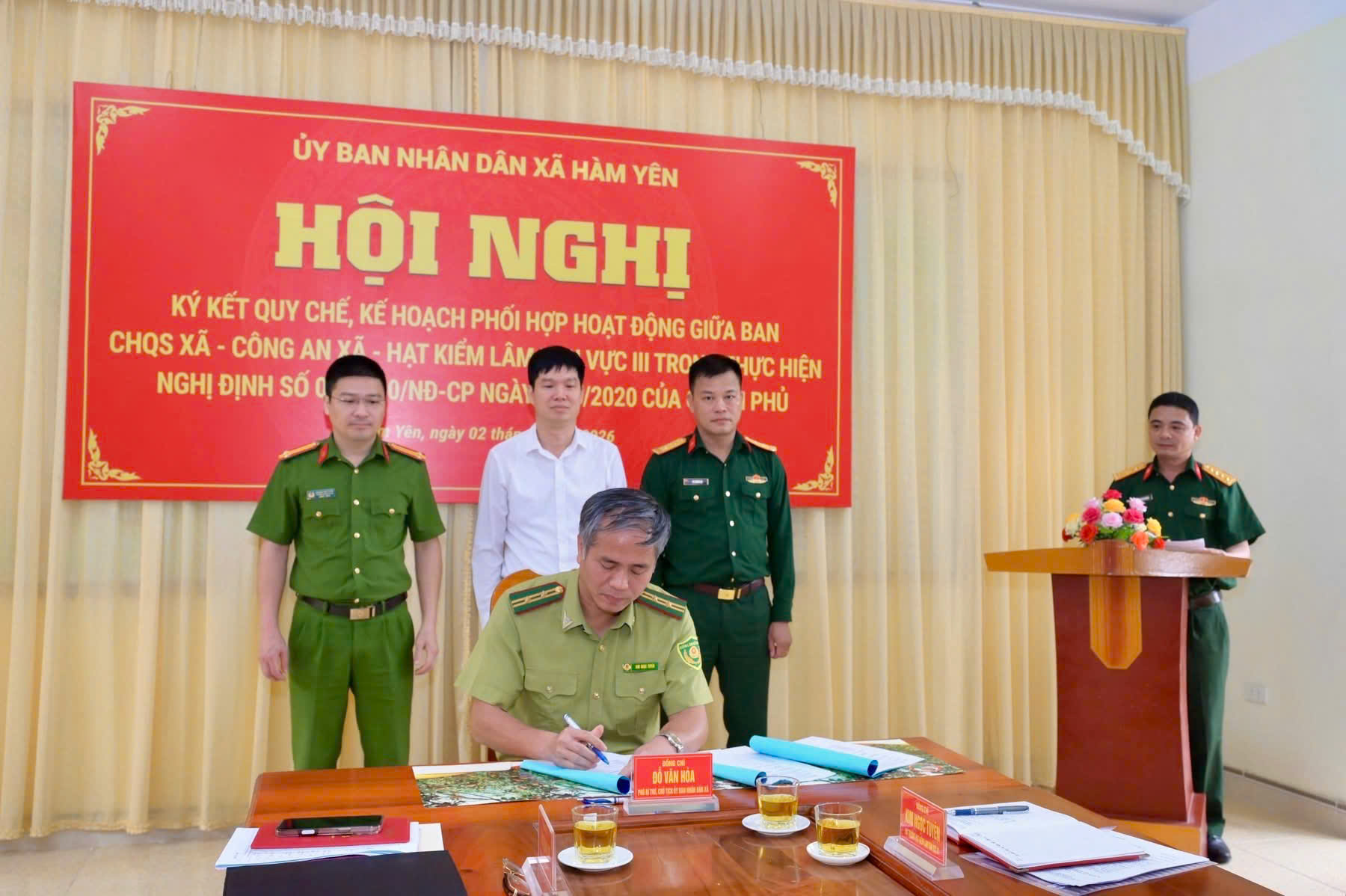 CÔNG AN XÃ HÀM YÊN THAM GIA KÝ KẾT QUY CHẾ PHỐI HỢP GIỮA CÁC LỰC LƯỢNG TRÊN ĐỊA BÀN