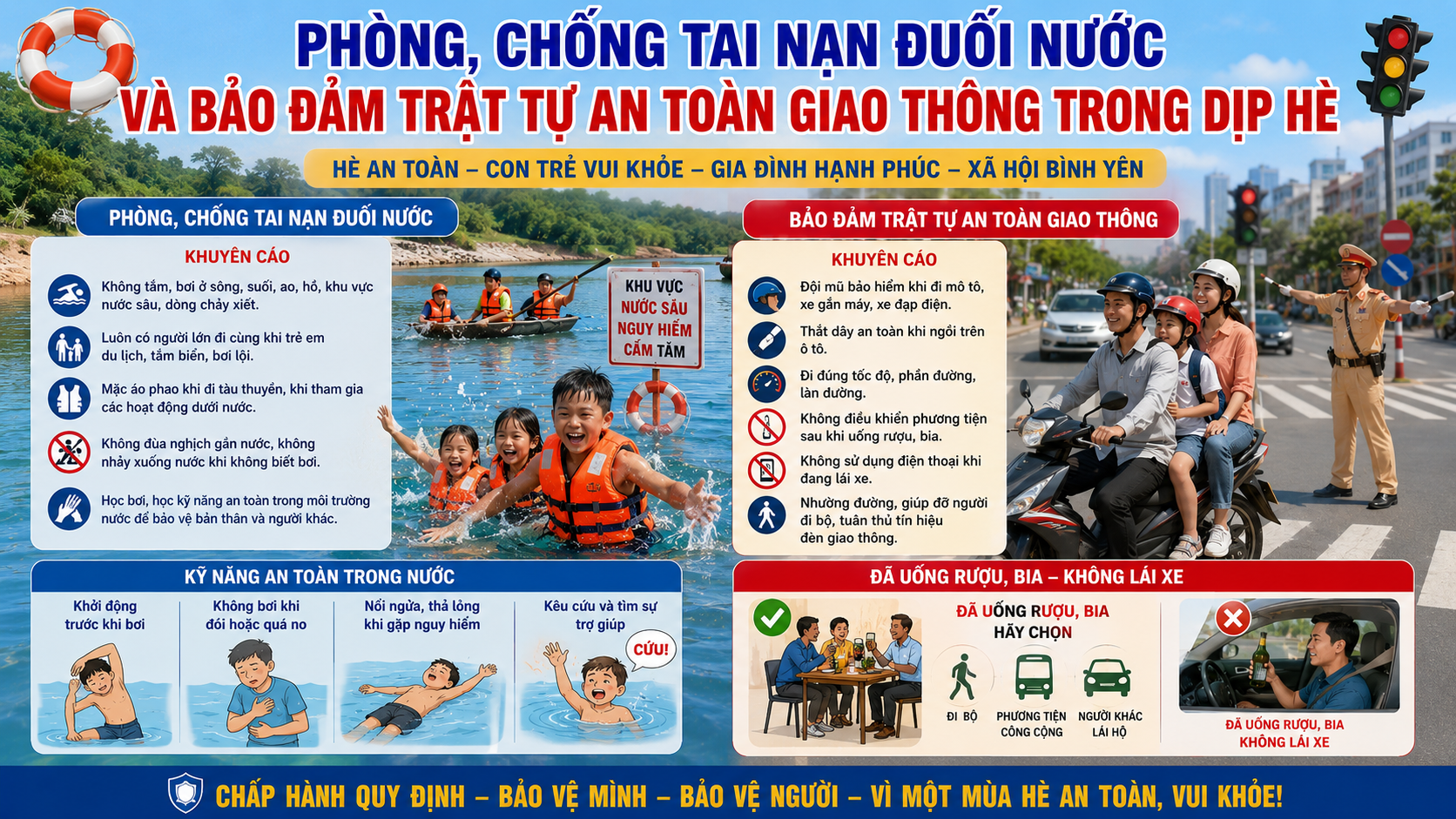 TIẾP TỤC TĂNG CƯỜNG PHÒNG, CHỐNG TAI NẠN ĐUỐI NƯỚC VÀ BẢO ĐẢM TRẬT TỰ AN TOÀN GIAO THÔNG TRONG DỊP HÈ NĂM 2026 TRÊN ĐỊA BÀN XÃ BẢN MÁY