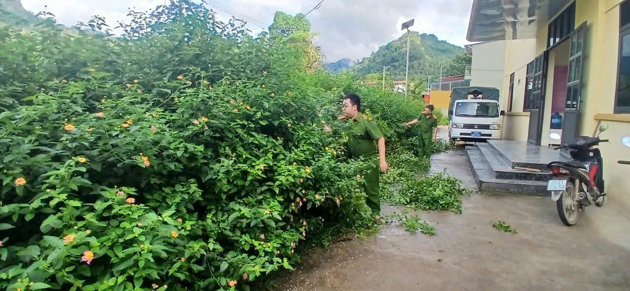 THANH NIÊN CÔNG AN XÃ MINH SƠN XUNG KÍCH THAM GIA BẢO VỆ MÔI TRƯỜNG