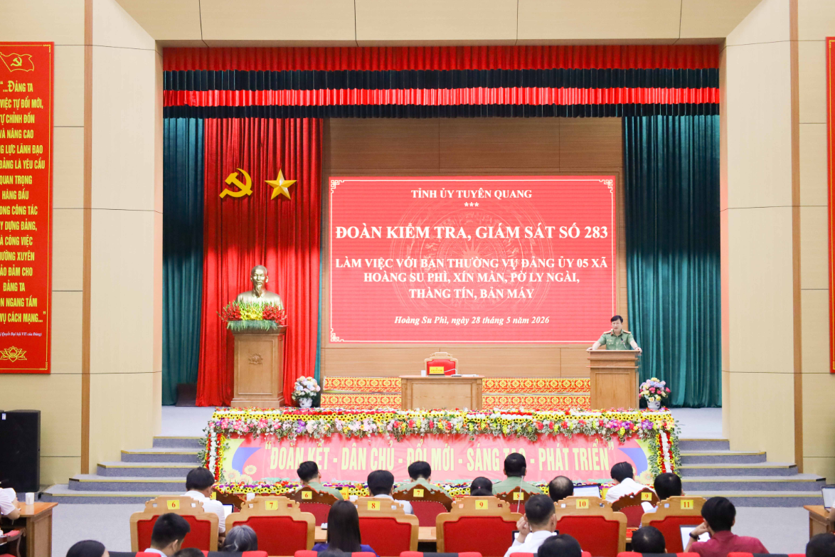 Đoàn kiểm tra, giám sát số 283 làm việc với Ban Thường vụ Đảng uỷ 05 xã Hoàng Su Phì, Xín Mần, Pờ Ly Ngài, Thàng Tín, Bản Máy