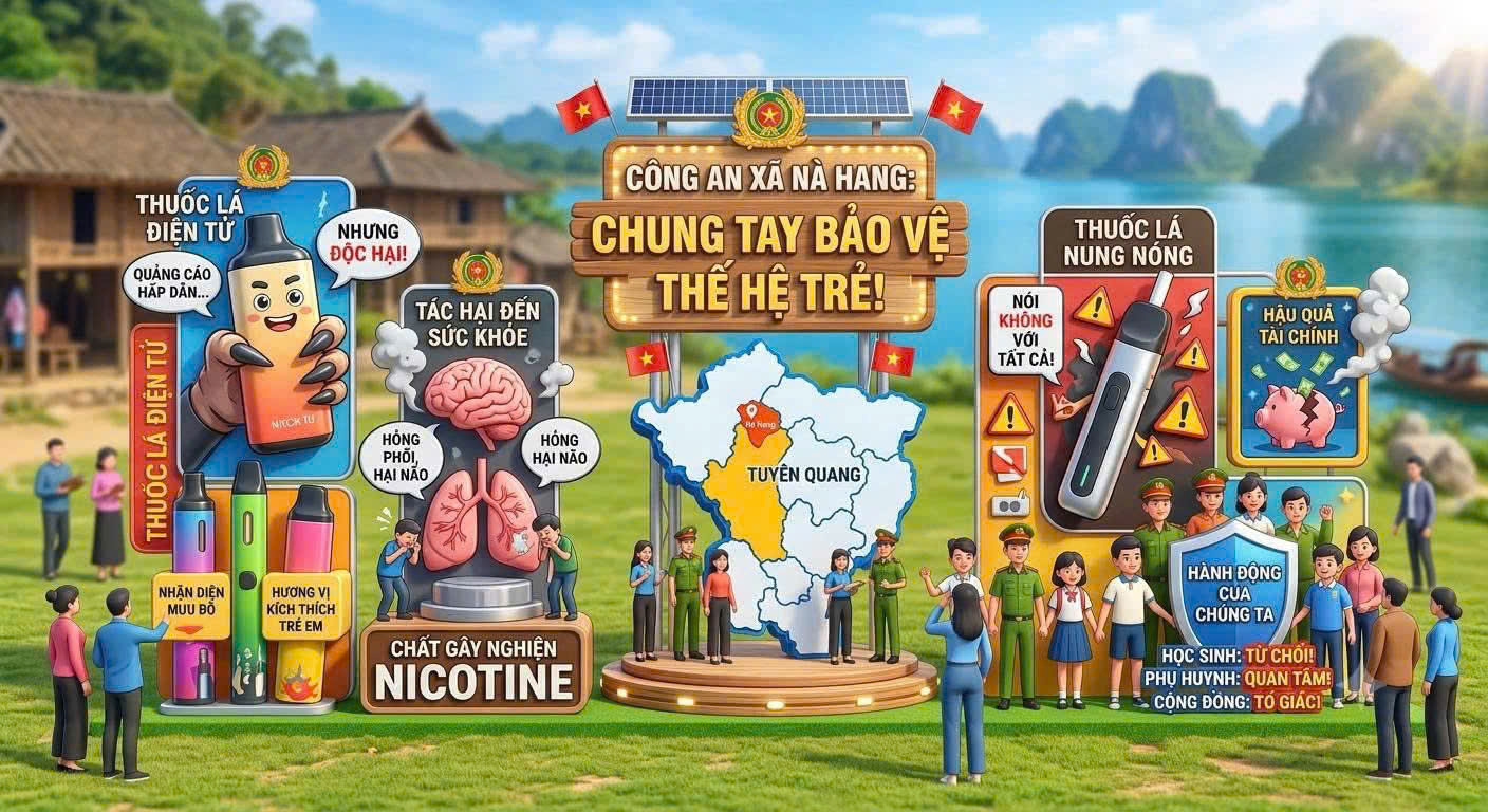 CÔNG AN XÃ NÀ HANG TUYÊN TRUYỀN “NÓI KHÔNG VỚI THUỐC LÁ ĐIỆN TỬ, THUỐC LÁ NUNG NÓNG”