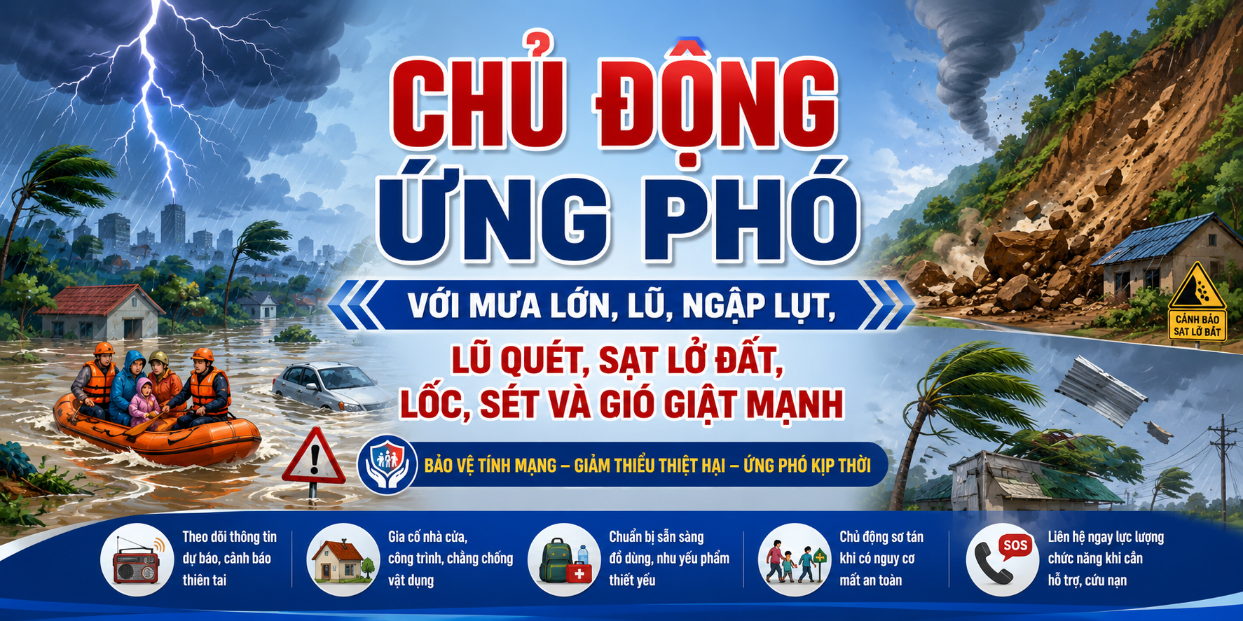 Chủ động ứng phó với mưa lớn, lũ, ngập lụt, lũ quét, sạt lở đất, lốc, sét và gió giật mạnh