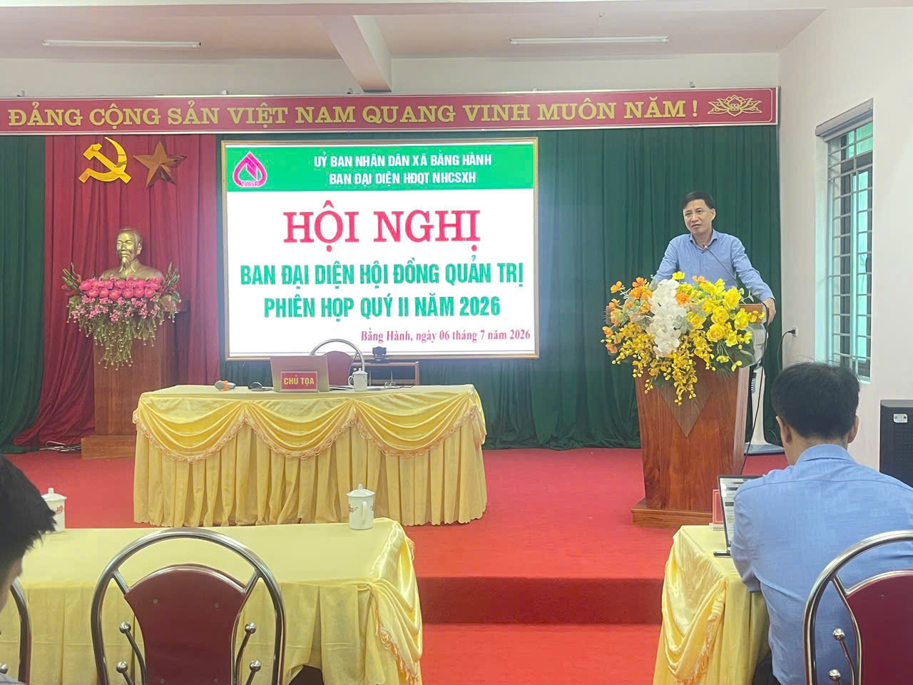 Ban đại diện HĐQT Ngân hàng Chính sách xã hội xã Bằng Hành tổ chức họp đánh giá kết quả hoạt động quý II, triển khai nhiệm vụ quý III năm 2026
