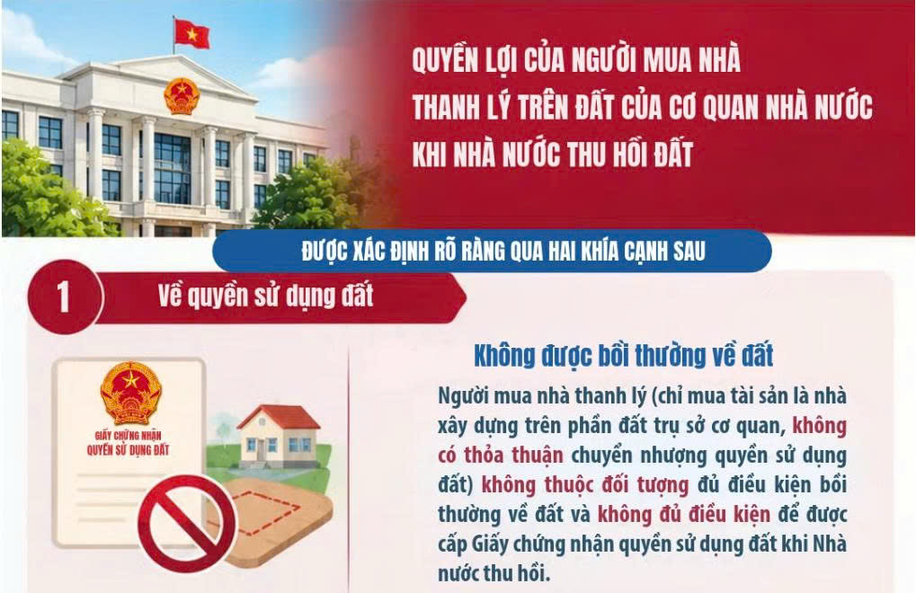 [Infographic] Quyền lợi của người mua nhà thanh lý trên đất của cơ quan nhà nước khi nhà nước thu hồi đất